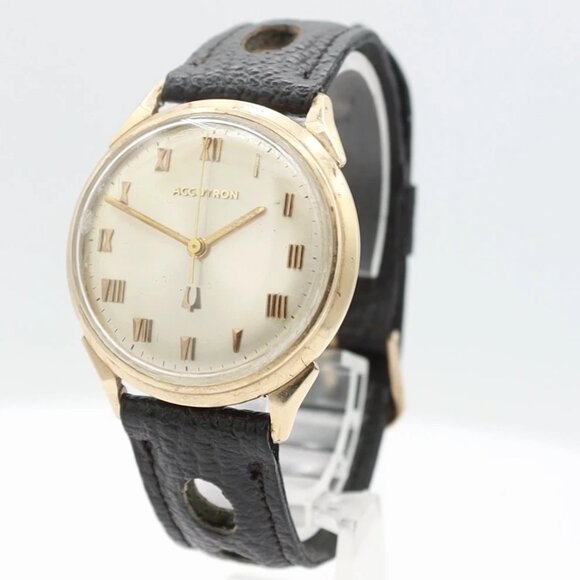 Vintage Accutron Sunburst Dial Men's Tuning Fork Wristwatch 214 Steel & 10k GF - Picture 1 of 5